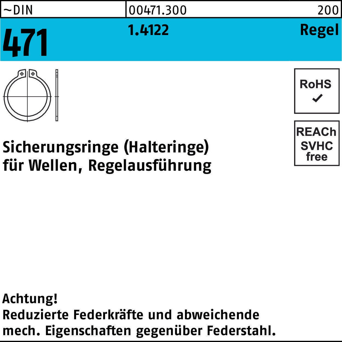 F. REYHER Sicherungsring DIN 471 3x0,4 1.4122 Regelausführung 100 Stück
