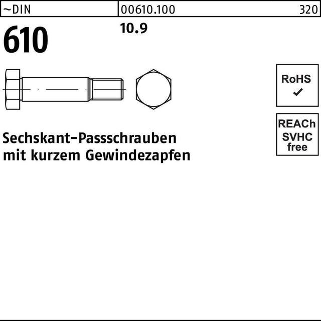 Sechskantpassschraube DIN 610 M8x25 10.9 von F. REYHER – 25 Stück mit kurzem Gewindezapfen