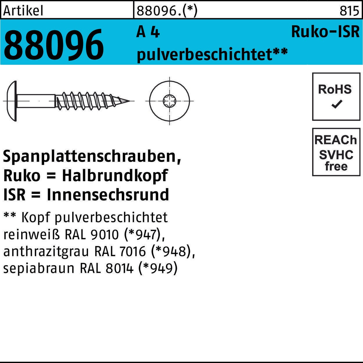 Spanplattenschraube R 88096 Hako ISR 5,5x35/22-T20 A4 pulverbeschichtet anthrazit 100 Stück