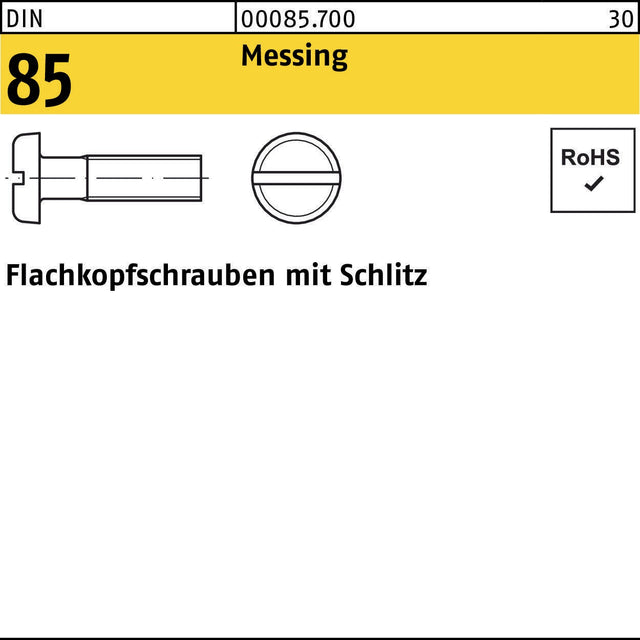 F. REYHER Flachkopfschraube DIN 85 M3x4 Messing Schlitz 200 Stück