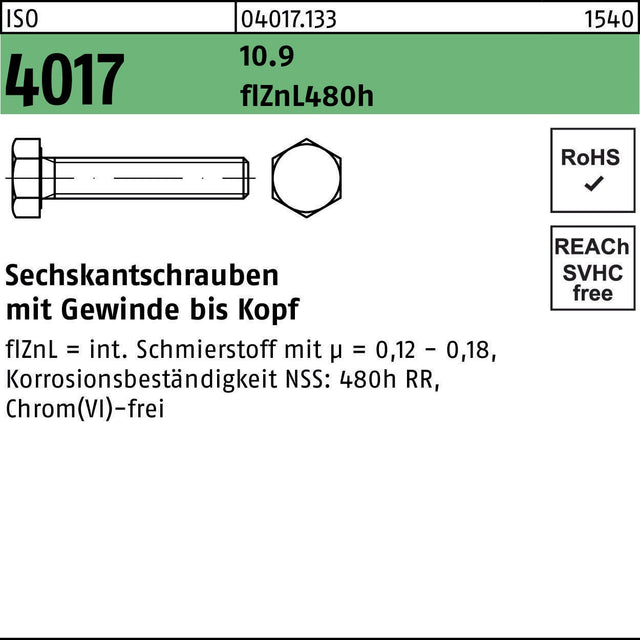 BUFAB Sechskantschraube ISO 4017 VG M10x35 10.9 zinklamellenbeschichtet 100 Stück