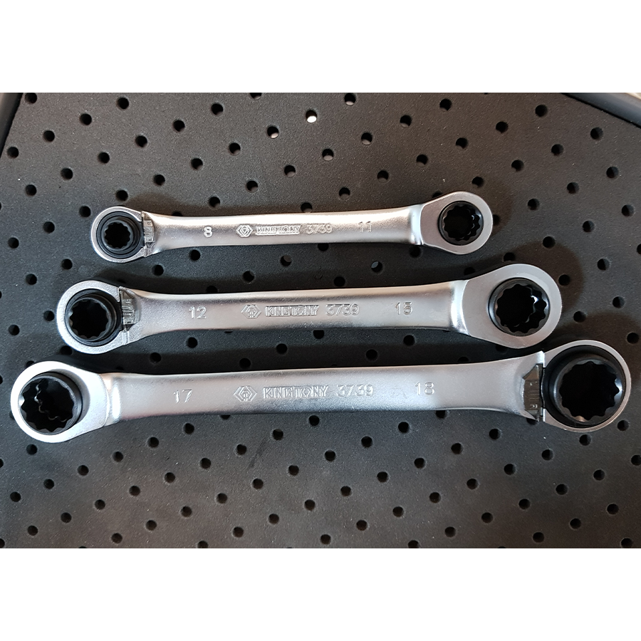 KING TONY Profi-Werkzeuge - 4-Größen Doppelringschlüssel-Set für Schnellmontage - 3 tlg. 14903MR