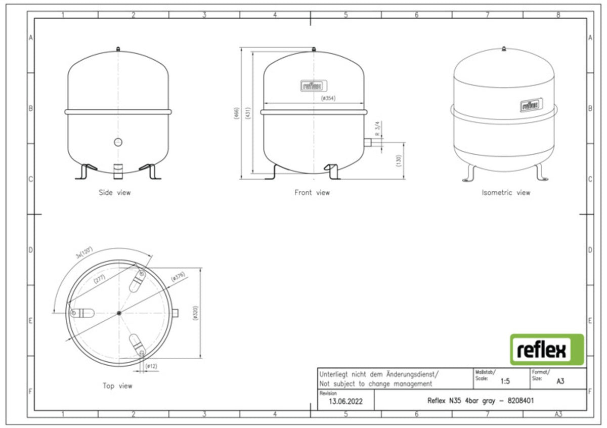 Reflex N 12 Membran-Druckausdehnungsgefäß, grau, 4 bar, 12 Liter
