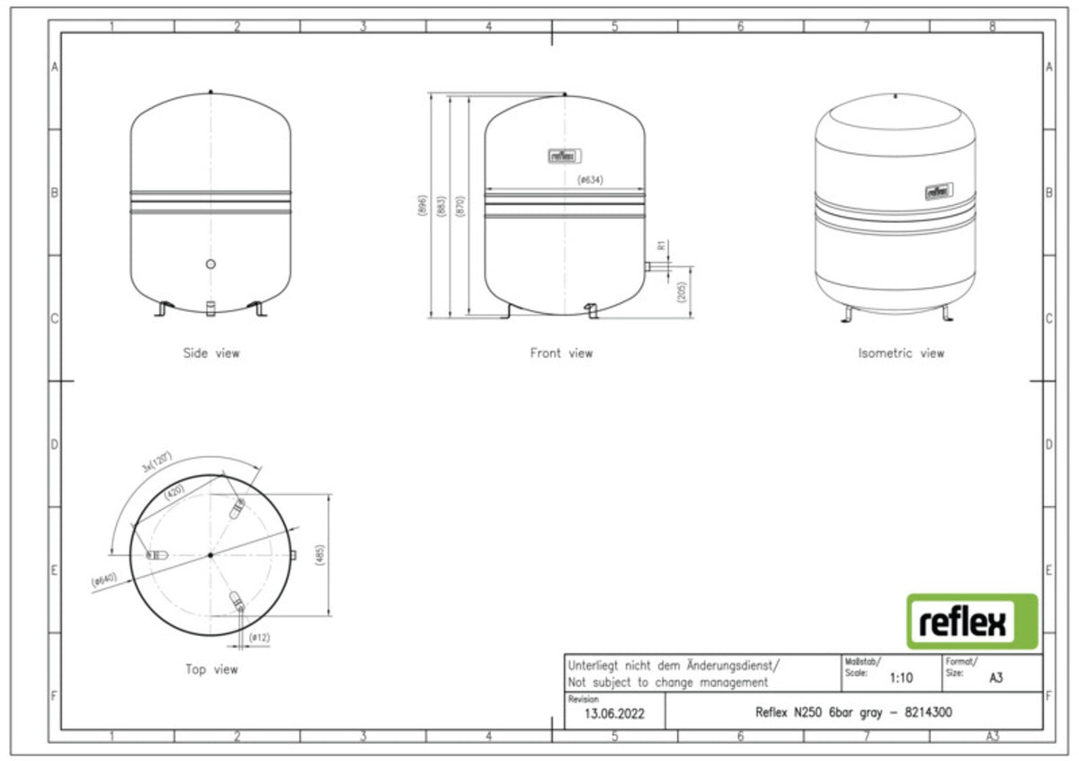 Reflex N 50 Membran-Druckausdehnungsgefäß, grau, 6 bar, 50 Liter, stehend