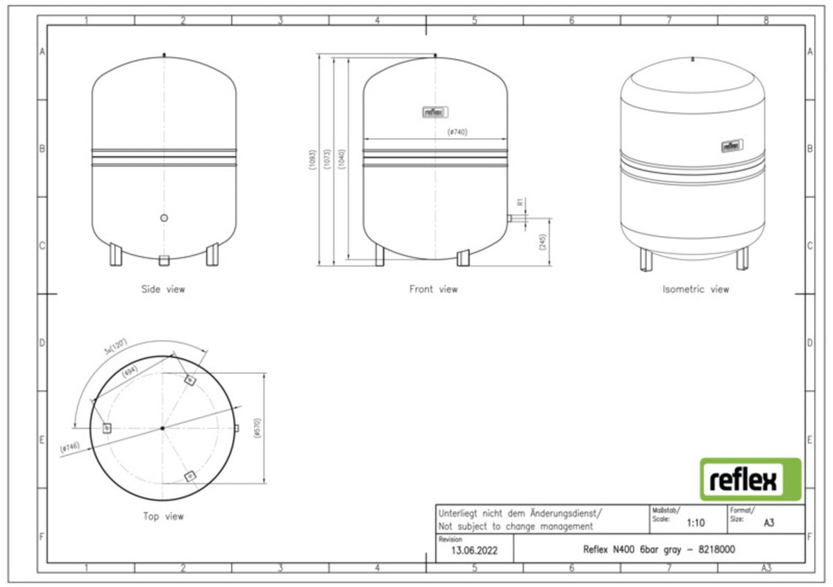 Reflex N 50 Membran-Druckausdehnungsgefäß, grau, 6 bar, 50 Liter, stehend