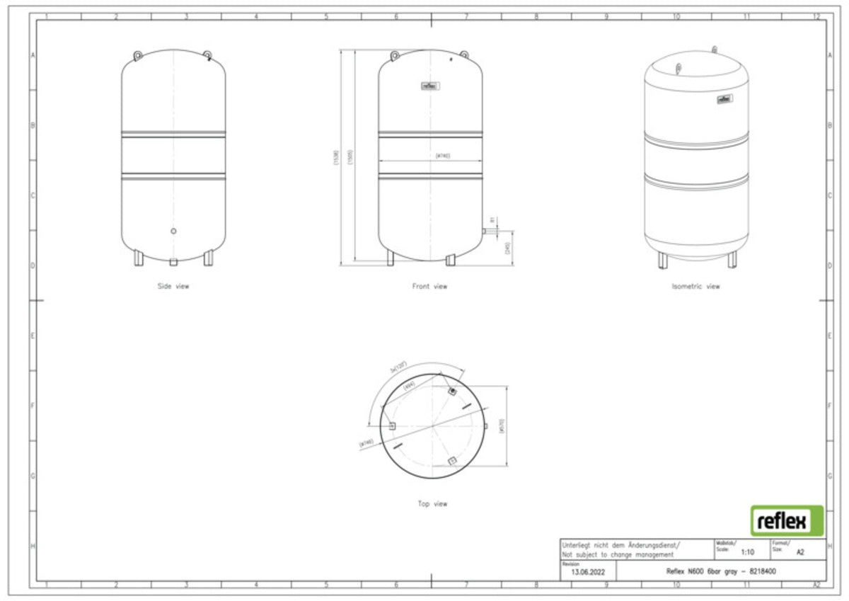 Reflex N 50 Membran-Druckausdehnungsgefäß, grau, 6 bar, 50 Liter, stehend
