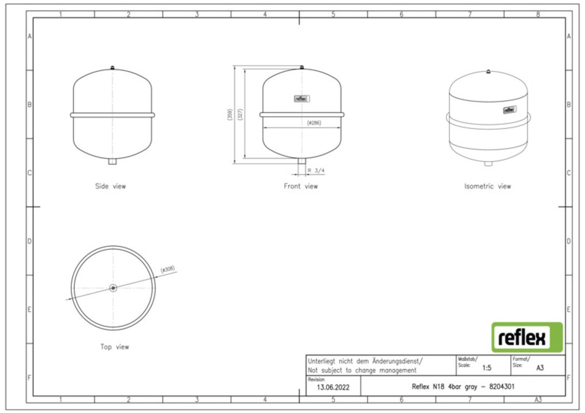 Reflex N 12 Membran-Druckausdehnungsgefäß, grau, 4 bar, 12 Liter