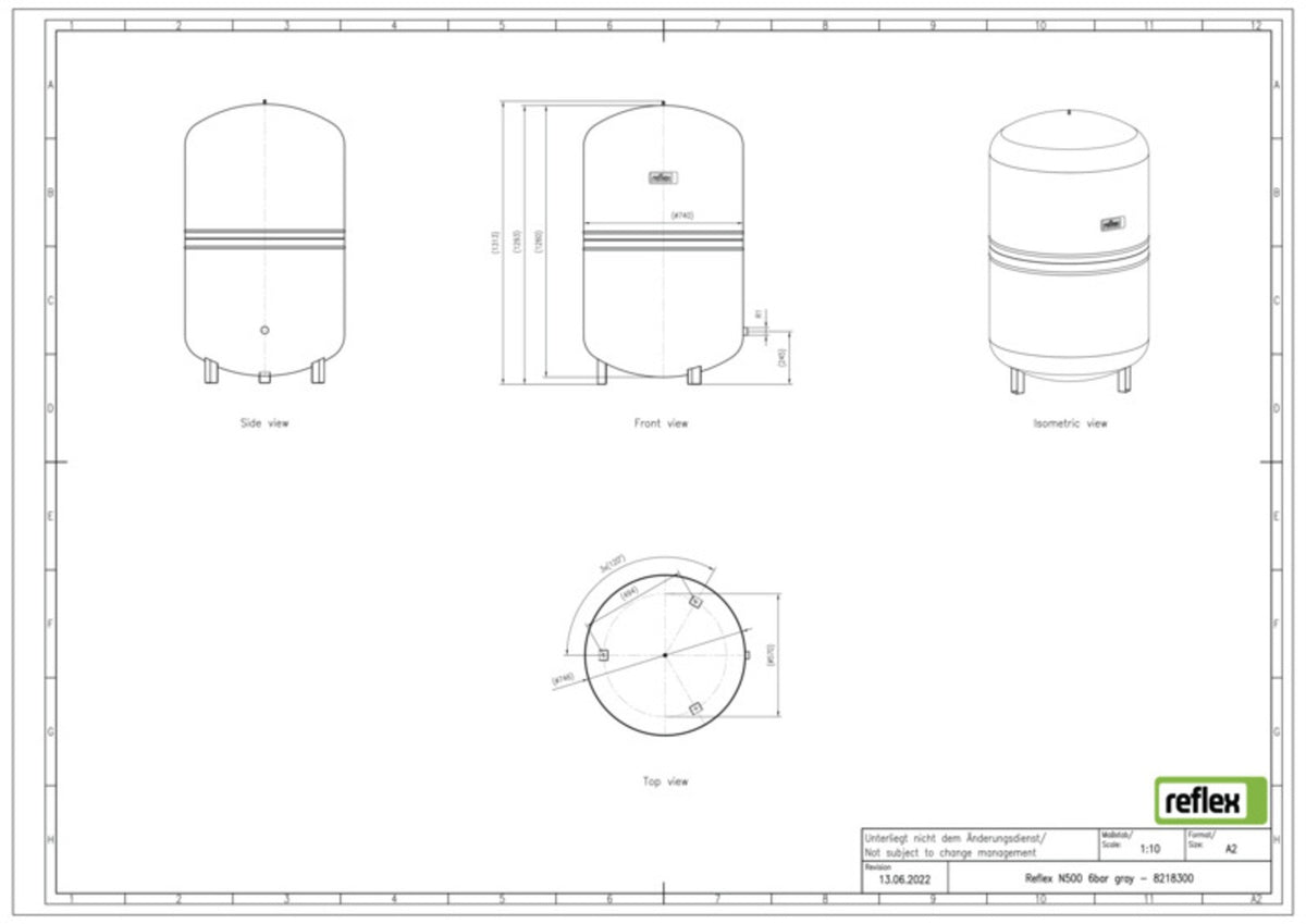 Reflex N 50 Membran-Druckausdehnungsgefäß, grau, 6 bar, 50 Liter, stehend