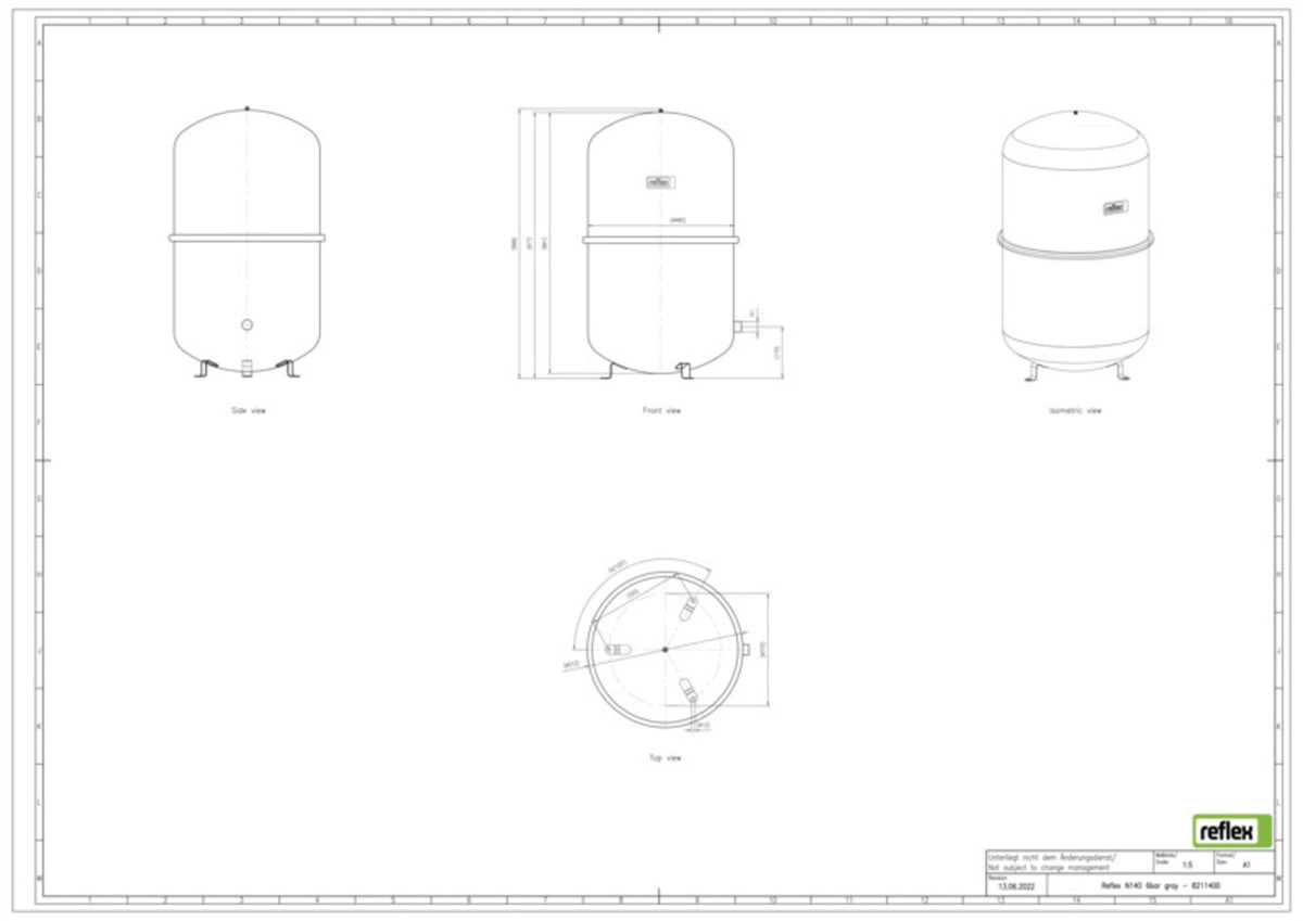 Reflex N 50 Membran-Druckausdehnungsgefäß, grau, 6 bar, 50 Liter, stehend