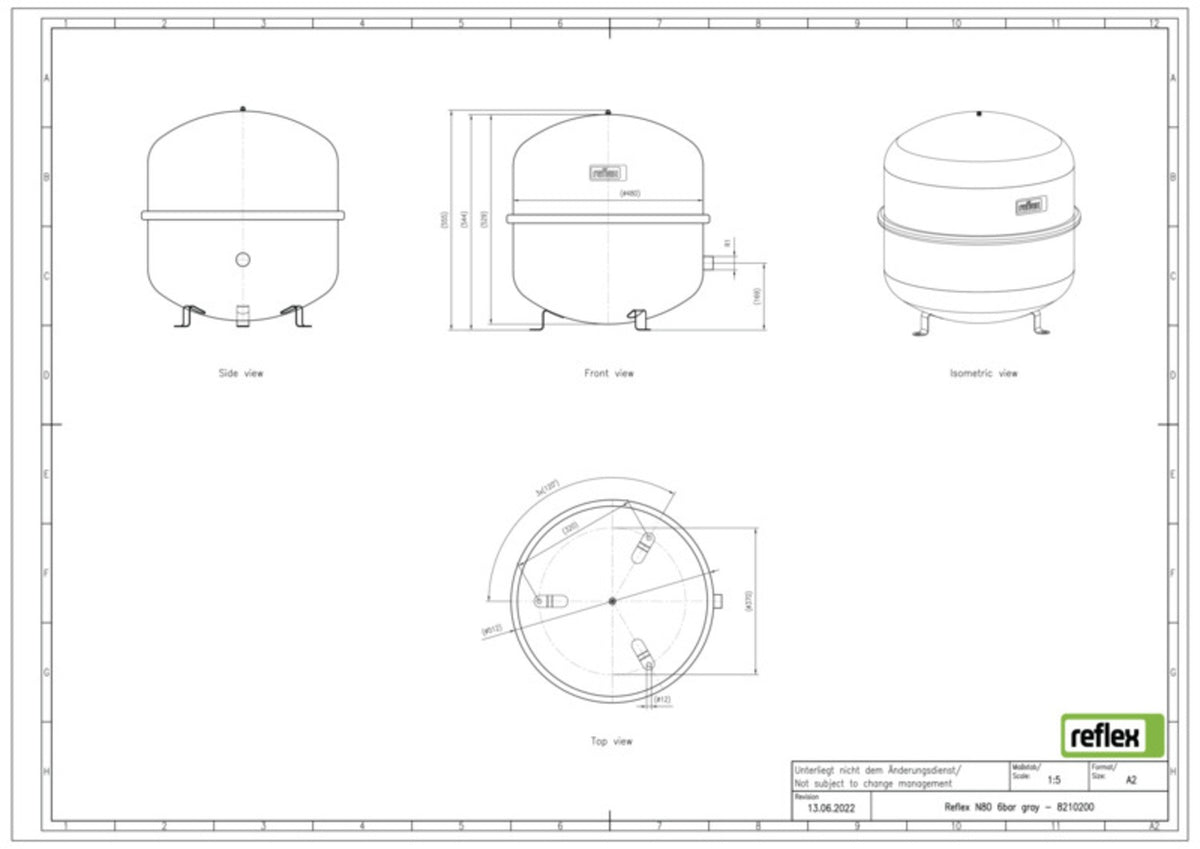 Reflex N 50 Membran-Druckausdehnungsgefäß, grau, 6 bar, 50 Liter, stehend