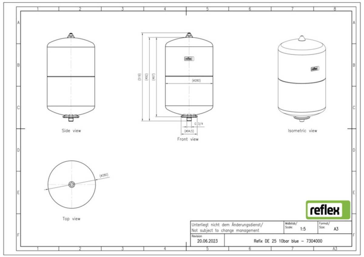Reflex Refix DE 8 Membran-Druckausdehnungsgefäß, blau, 10 bar, 8 Liter