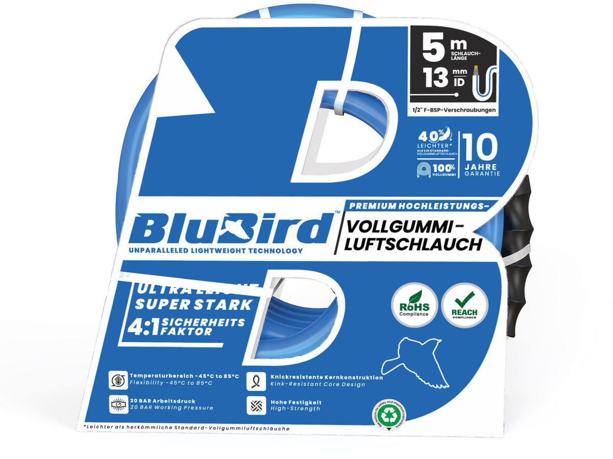 RIEGLER Werkstattschlauch-Set BluBird 10 m, ID 6 mm, AD 12 mm mit Sicherheitskupplung