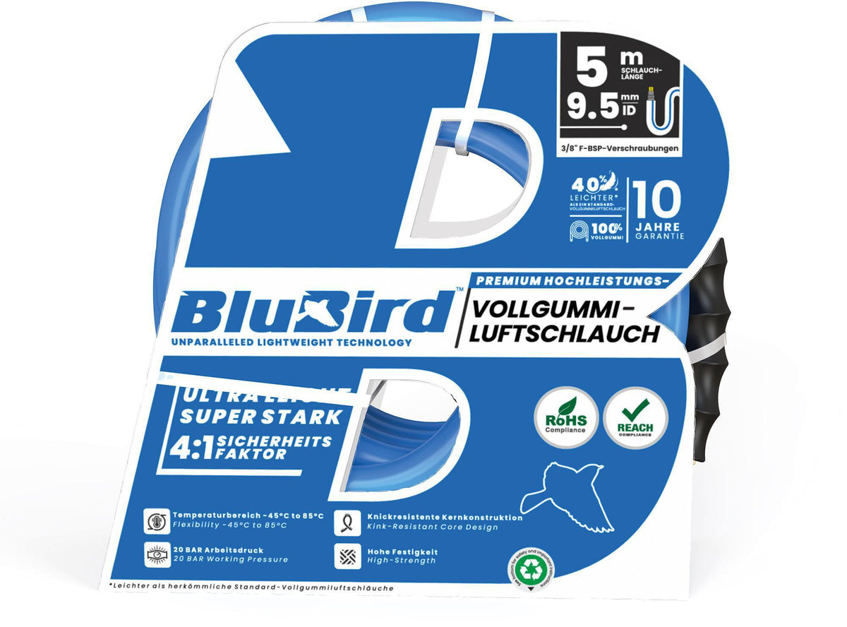 RIEGLER Werkstattschlauch-Set BluBird 10 m, ID 6 mm, AD 12 mm, Schnellverschlusskupplung
