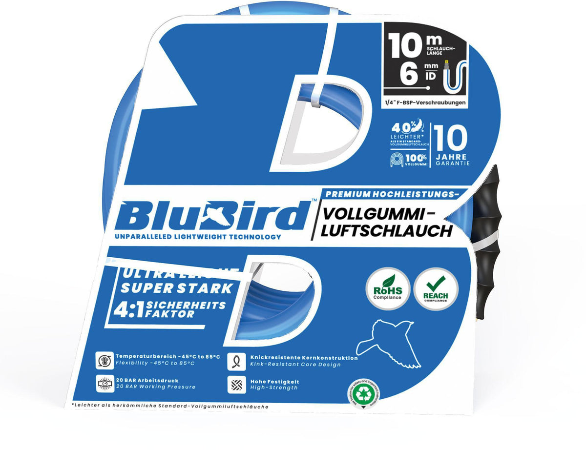 RIEGLER Werkstattschlauch-Set BluBird 10 m, ID 6 mm, AD 12 mm, Schnellverschlusskupplung