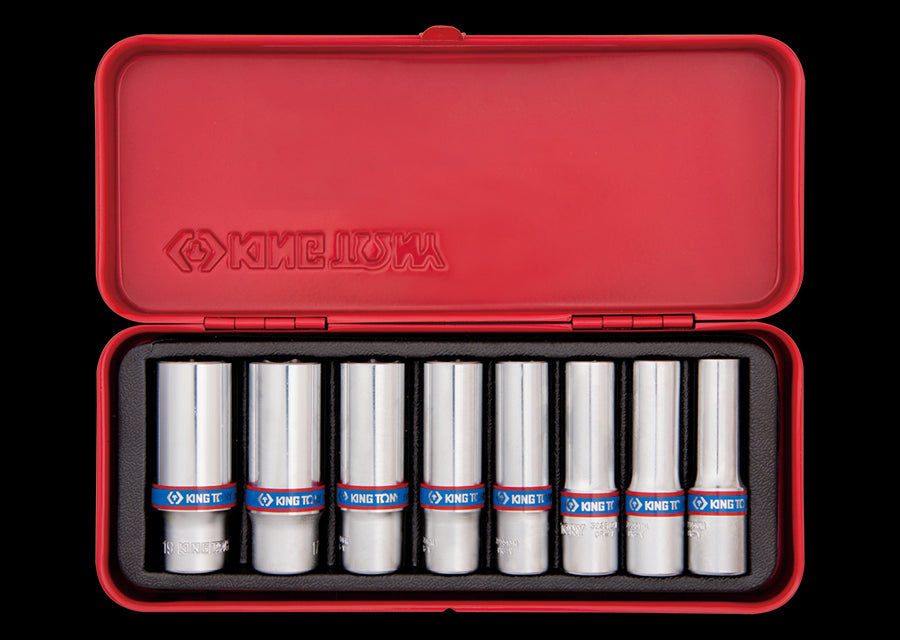 KING TONY Profi-Werkzeuge - 3/8" Steckschlüssel-Set, lang, metrisch - 8 tlg. 3508MR