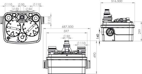 SFA Sanicubic 2 Pro Smart Hebeanlage mit Schneidwerk und kabelgebundenem Alarmsystem, IP68