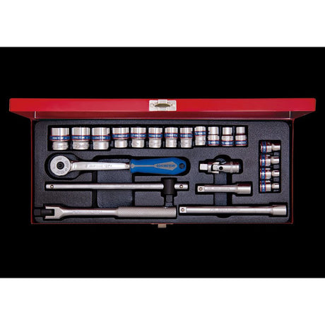 KING TONY Profi-Werkzeuge - 3/8" Steckschlüssel-Set, metrisch, Steckleiste - 22 tlg. 3523MR01