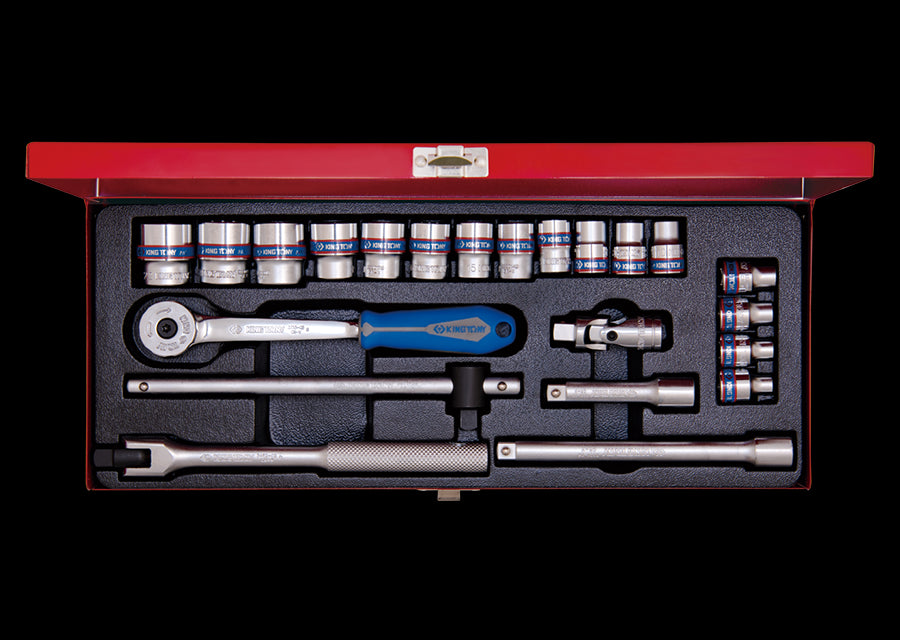 KING TONY Profi-Werkzeuge - 3/8" Steckschlüssel-Set, metrisch, Steckleiste - 22 tlg. 3523MR01