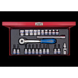 KING TONY Profi-Werkzeuge - 3/8" Steckschlüssel-Set, metrisch, Steckleiste - 24 tlg. 3524MR06