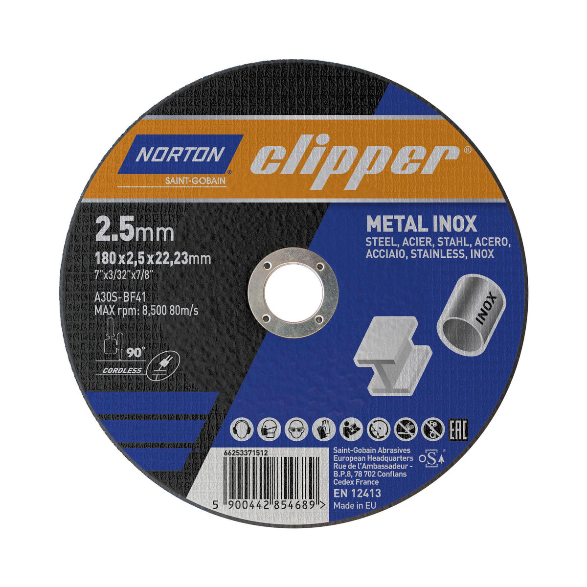 NORTON CLIPPER Trennscheibe 115 x 1,0 mm Typ 41 Metall-Inox, 13300 min-1, Bohrung 22,23 mm