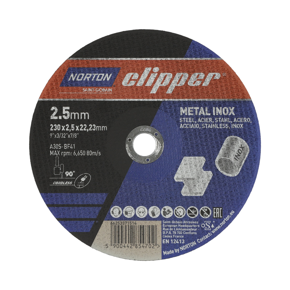 NORTON CLIPPER Trennscheibe 115 x 1,0 mm Typ 41 Metall-Inox, 13300 min-1, Bohrung 22,23 mm