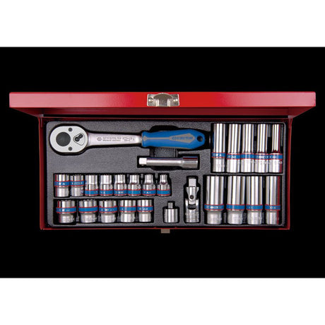 KING TONY Profi-Werkzeuge - 3/8" Steckschlüssel-Set, metrisch, Steckleiste - 26 tlg. 3027MR