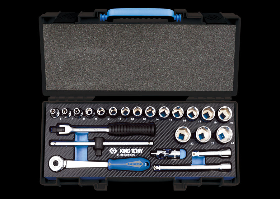 KING TONY Profi-Werkzeuge - 3/8" 6-Kant Steckschlüsselset, Zubehör, EVAWAVE - 23 tlg. 3523MRE09