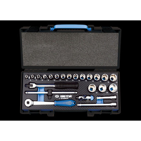 KING TONY Profi-Werkzeuge - 3/8" 6-Kant Steckschlüsselset, Zubehör, EVAWAVE - 23 tlg. 3523MRE09