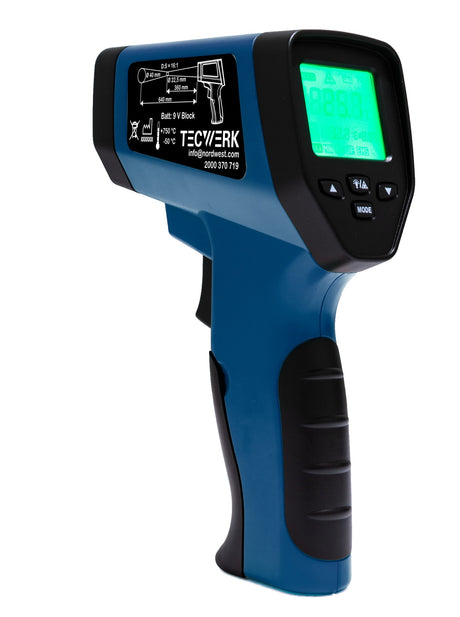 TECWERK Infrarotthermometer -50 bis 750 °C mit Dual-Laser und Alarmfunktion