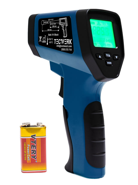 TECWERK Infrarotthermometer -50 bis 750 °C mit Dual-Laser und Alarmfunktion