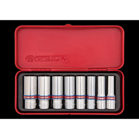 KING TONY Profi-Werkzeuge - 3/8" Zoll Steckschlüssel-Set, lang - 8 tlg. 3508SR