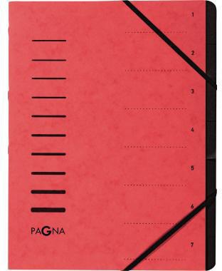 PAGNA Ordnungsmappe 40058-01, 7 Fächer, DIN A4, roter Pressspankarton, mit Gummizugverschluss