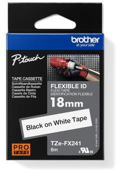 Brother Schriftband TZEFX241 18mm x 8m schwarz auf weiß – Flexi-Tape für Kabel und Leitungen