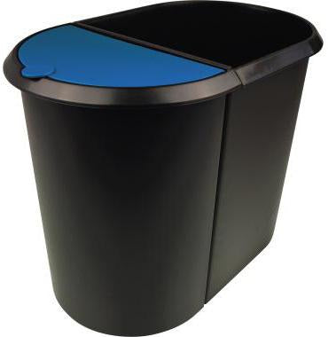 helit Papierkorb Duo-System 20+9l H6103993 oval Kunststoff schwarz/blau