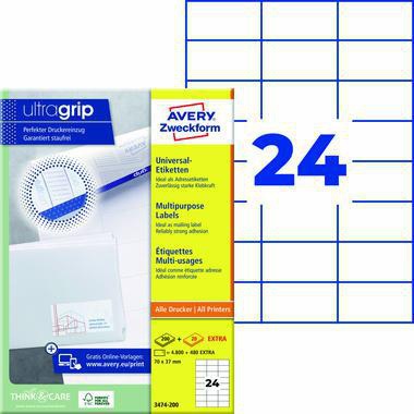 Avery Zweckform Universaletikett 3474-200 ultragrip 70x37mm weiß 5280 Stück