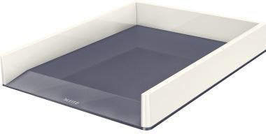 LEITZ Briefkorb WOW 53611001 DIN A4 PS weiß/grau – Stilvoller Duo-Colour Briefablage