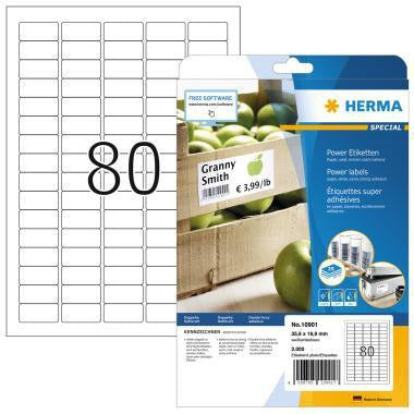 HERMA Universaletikett Power 10901, 35,6 x 16,9 mm, weiß, 2.000 Etiketten, extra stark haftend