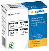 HERMA Nummernetikett 15 x 22 mm, weiß, rot bedruckt, Anlage/0-999, 1.000 Etiketten