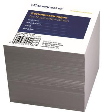Soennecken Zettelboxeinlage 9 x 9 cm, 80 g/m², weiß, 800 Blatt, FSC-zertifiziert