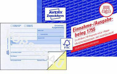 Avery Zweckform Einnahme-/Ausgabebeleg 1755 DIN A6 selbstdurchschreibend, 2x40 Blatt
