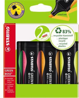 STABILO GREEN BOSS Textmarker 4er-Set – 2-5 mm, nachfüllbar, 83 % recycelter Kunststoff