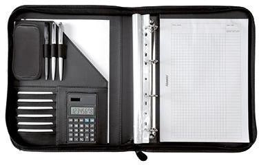 Alassio Schreibmappe RICCIONE DIN A4 Kunstleder schwarz mit Taschenrechner & 4-Ring-Mechanik
