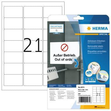 HERMA Universaletikett 5074, 63,5 x 38,1 mm, weiß, ablösbar, 525 Etiketten