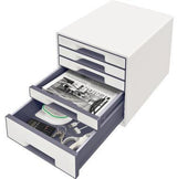 LEITZ Schubladenbox WOW CUBE 52142001 mit 5 Schubfächern, weiß/grau, stapelbar