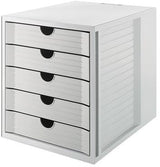 HAN SYSTEMBOX KARMA Schubladenbox, 5 Schubladen, DIN A4/C4, 80-100% Rezyklat, öko-grau