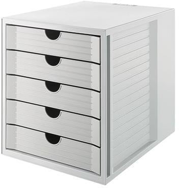 HAN SYSTEMBOX KARMA Schubladenbox, 5 Schubladen, DIN A4/C4, 80-100% Rezyklat, öko-grau