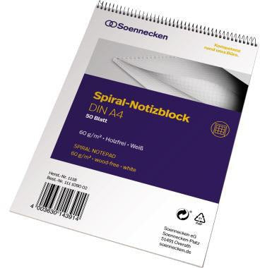Soennecken Notizblock 1118 DIN A4 60g kariert 50 Blatt weiß