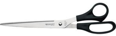 WESTCOTT Universalschere 25 cm – gerade Klinge, spitz, für Rechtshänder, Kunststoffgriff schwarz