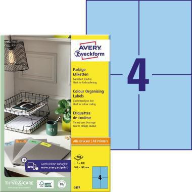 AVERY ZWECKFORM Universaletikett 3456, 105 x 148 mm, rot, 400 Etiketten, für Laser- und Inkjetdrucker