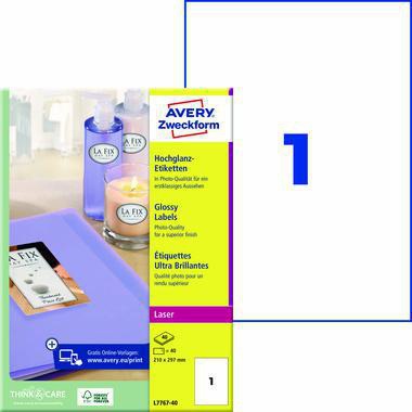 Avery Zweckform Universaletikett A4 hochglänzend 40 Etiketten 210 x 297 mm